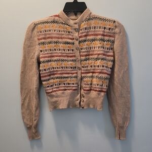 Beige Fair Isle Button-Up Cardigan Sweater
